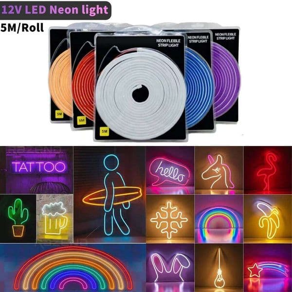 5m 12V LED Strip Lights Waterproof Silicone Neon Lamp Outdoor DIY sign Diode Tape Home Garden Decor Aquarium Light 26L0323