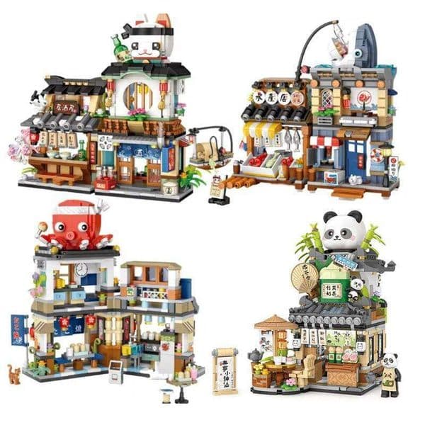 Loz Street View Series Building blocks Izakaya Shaved Ice Takoyaki Shop Coffee shop Panda Tea House model children's gifts 26W0323