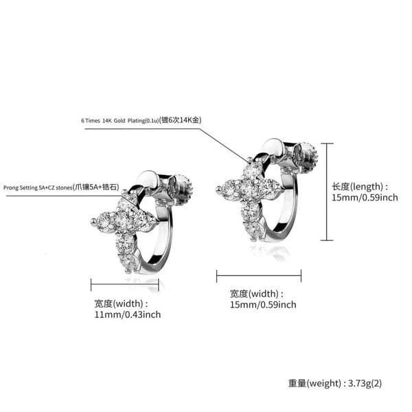 Luxury Jewelry Jewelry Cross Non-Pierced for Men and Women Hip Hop Studs Personality Simple Inlaid Diamond Earrings Wholesale