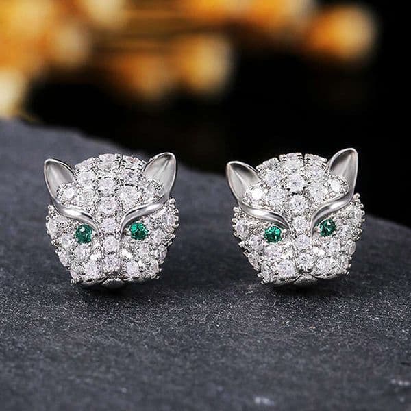 Fashion Best-Selling New Product: Unique and Versatile Full-Diamond Moissanite Leopard Head Earrings Women's Stylish Street Style Ear Accessories
