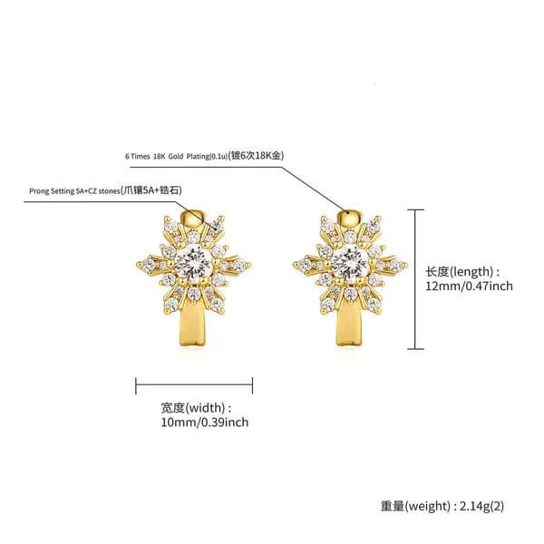 Minimalist Niche Design Circle Hoop for Women Snowflake White Moissanite High-end Vintage Metal Stud Earrings Wholesale