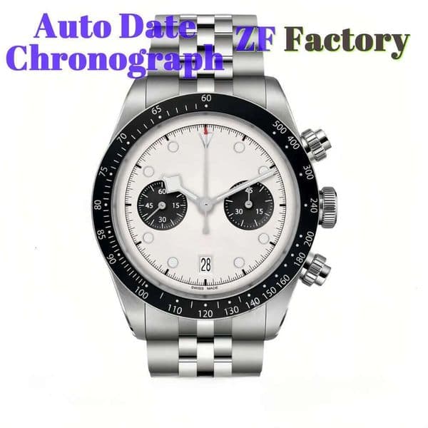 Automatic Chronograph 41mm Panda Dial Stainless Steel Strap Auto Date Sapphire Mirror Glass Folding Buckle Men's Formal Dress Watch 5a