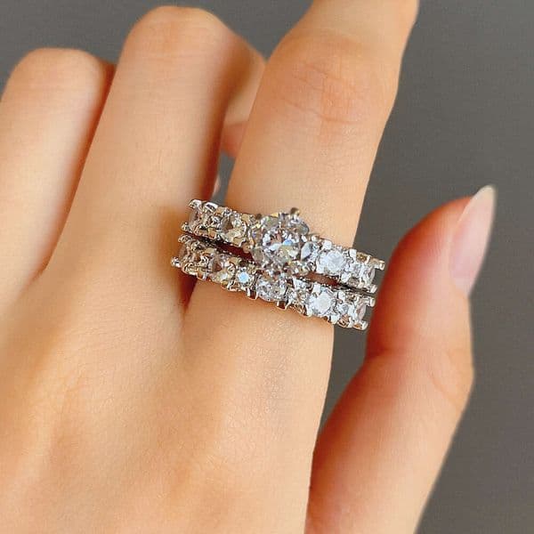 Moissanite Jewelry best-selling accessories: Couple's set with hearts and eight arrows two-piece set full diamond Moissanite ring