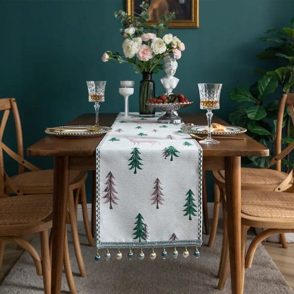 Christmas Tree Table Runner Winter Holiday Elk Dining Cloth Placemat Year Home Kitchen Rustic Decorations 260323