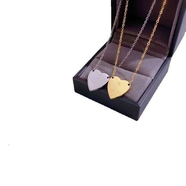 Europe America Fashion Style Lady 316L Titanium steel Engraved Letter 18K Plated Gold Necklaces With Single Heart Pendant 3 Color
