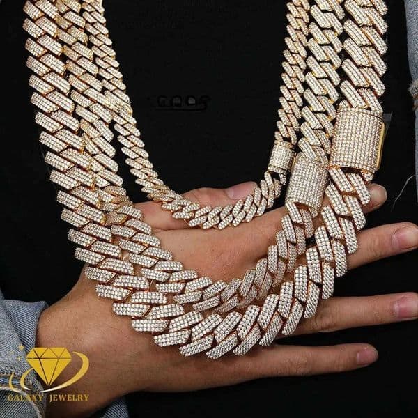 Pass Diamond Tester GRA Certified 3 Rows Iced Out 15mm 18mm 20mm Moissanite Cuban Link Chain Necklace for Men