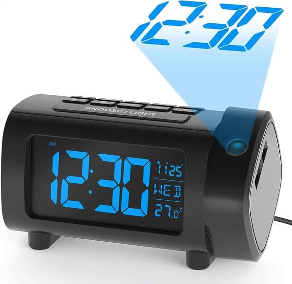 180 Projection Alarm Clock Radio Function Snooze Mode Electronic Digital USB Charging Bedroom Bedside Table 260323