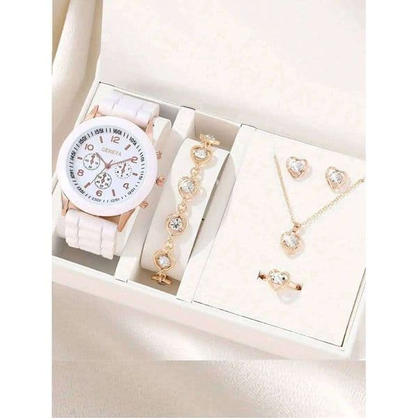 Exquisite quartz bracelet watch with diamonds, women's five piece set