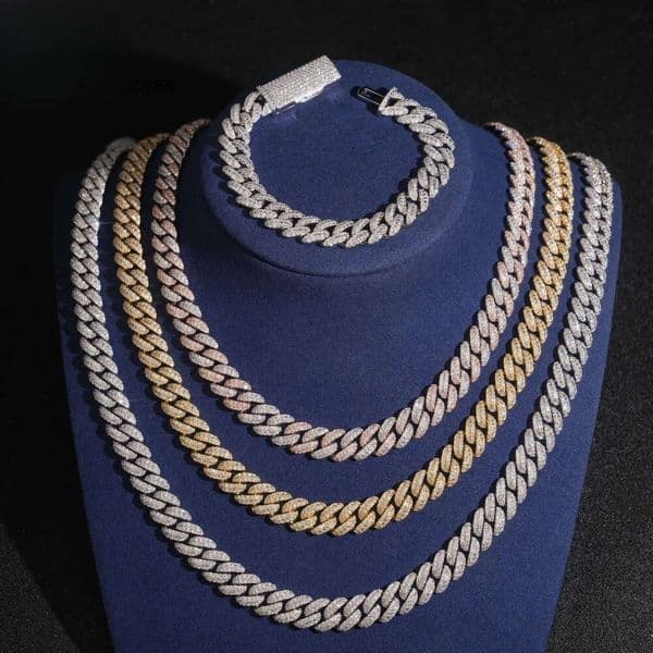 Wholesale Price Hip Hop Men Necklace Two Tone 925 Silver 10mm Iced Out Moissanite Cuban Link Chain Rock Jewelry