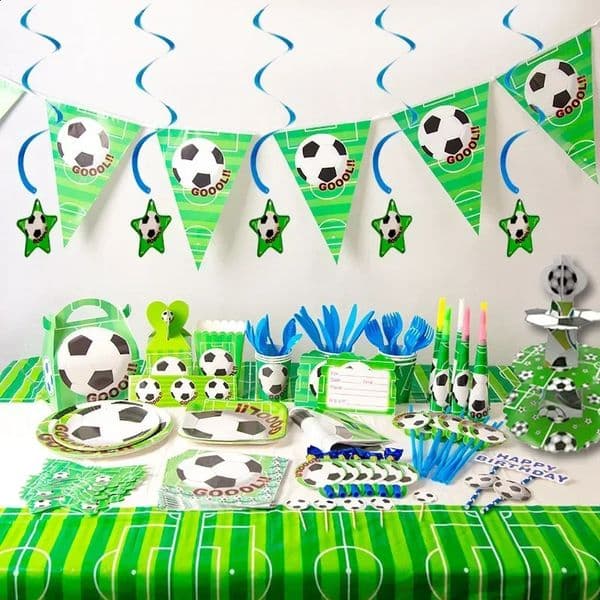 20pcs Football Themed Party Package Green Birthday Decoration Supplies Disposable Tableware 260323BJ