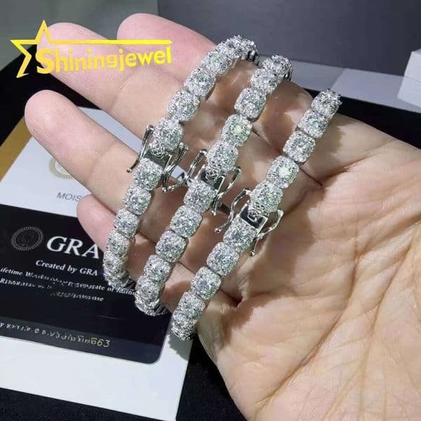 Iced Out Jewelry Cuban Bracelet 925 Silver 6mm Cluster Moissanite Bracelets Pass Diamond Tester