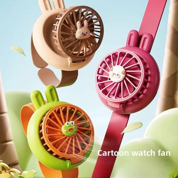 Summer Handheld Mini Fan Childrens Cute Cartoon Watch Small Fan USB Charging Portable Fan Three Speed with Light Gift 260319
