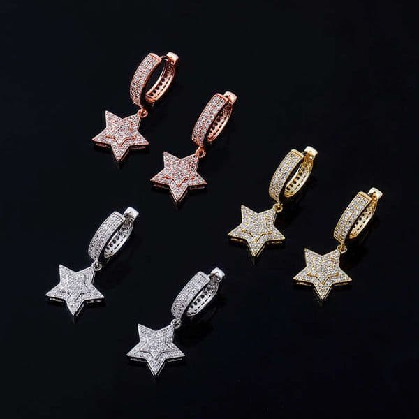 Hip Hop Five-Pointed Star Earrings Full Moissanite Fashion Women's Gold Australian Jewelry Jewelry