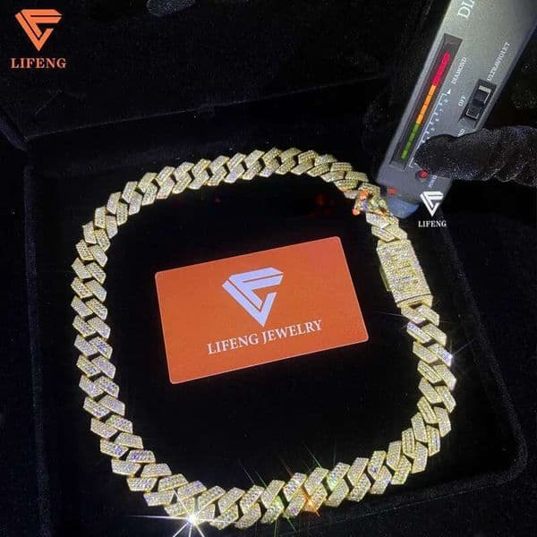 Luxury 16mm Mix Baguette Cut VVS Moissanite Link S925 Silver Ice Hiphop Custom Lock Cuban Chain