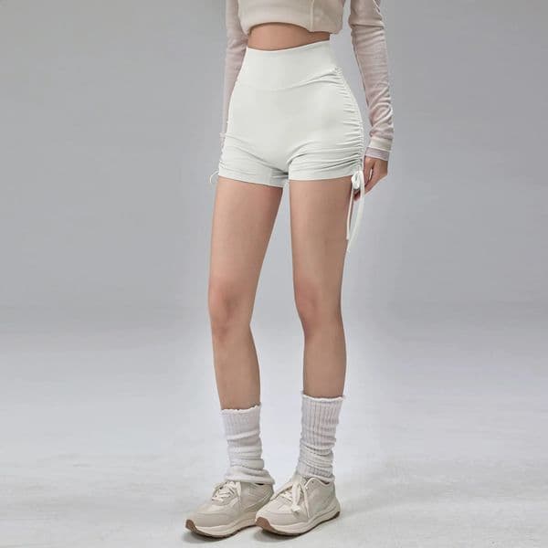 High waisted sports shorts summer fitness drawstring straps quick drying running and dancing three quarter pants wome 260312
