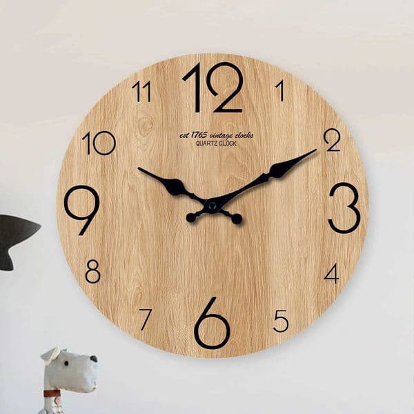 Imitation Wood Grain Round Wall Clock Wooden Plate Crafts Living Room Bedroom Home Decoration Wall Clocks Silent Quartz ClockT260321