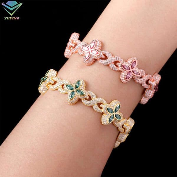 New Fashion Infinity Link Pass Diamond Tester S925 Hip Hop Jewelry Colored Moissanite Clover Cuban Bracelet