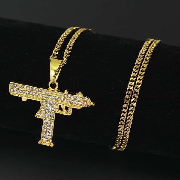 Jewelry Hip Hop necklace men's Uzi submachine gun pistol machine gun pendant fashionable trendy necklace accessory