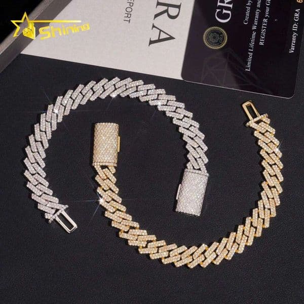 Pass Diamond Tester Solid Silver 925 Gold Plated Hip Hop Jewelry Link 10mm Iced Out Miami Cuban Bracelet