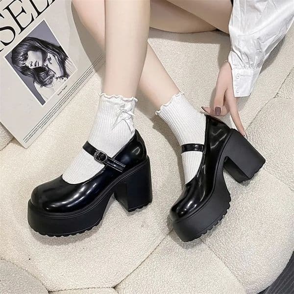 Black Super High Heels Mary Jane Shoes Women Goth Chunky Platform Pumps Woman Plus Size Ankle Buckle Party Lolita 42 260311