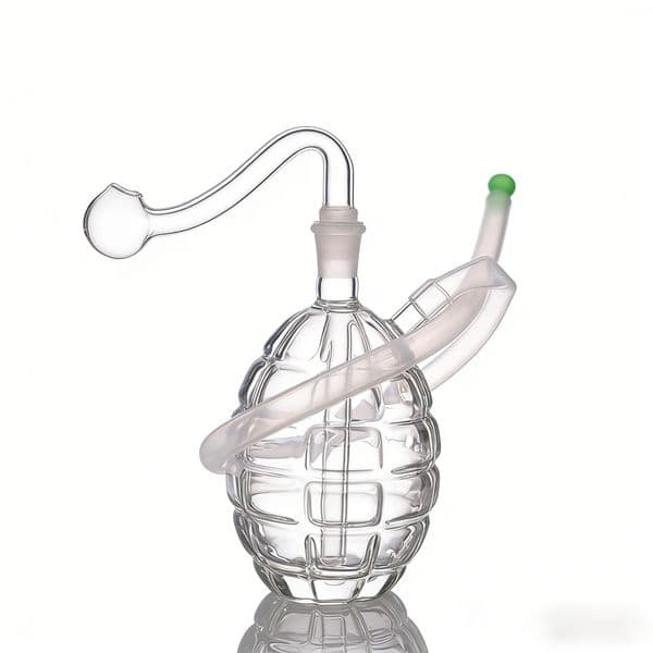 Wholesale Creative Clear 10mm female Grenade-Shaped Glass oil burner pipe Hookah Transparent Water Pipe with Silicone hose and smoking oil banger bowl Set