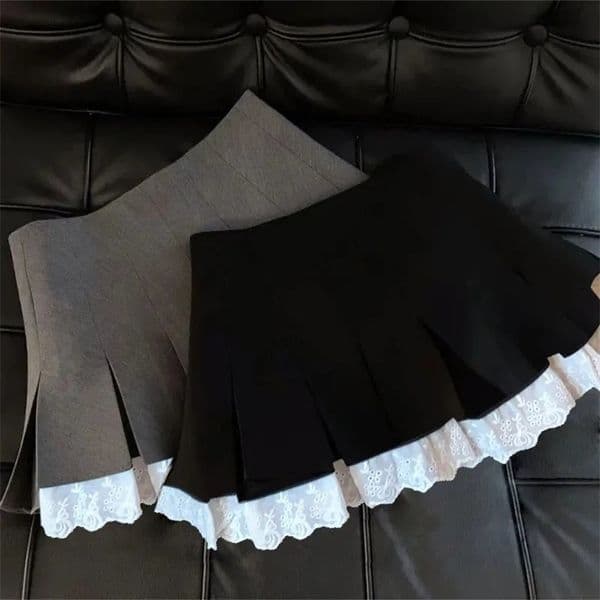 Flume edge lace skirt fashionable and versatile pleated skirt A-line skirt style 260306ww