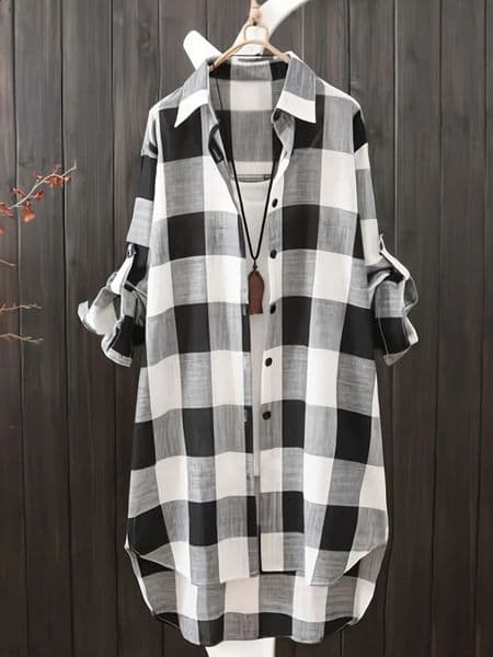 Plus Size Womens Blouses 2025 Loose Vintage Stripe Plaid Shirt Lightweight Long Sleeve Travel Wear Elegant Top Korean Style 260323