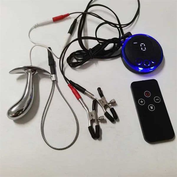 8 Modes Electric Shock Penis Cock Rings Metal Anal Butt Plug Male Prostate Massage Testis Stimulation Adult Sex Toys for Men brandsofluxury_O267