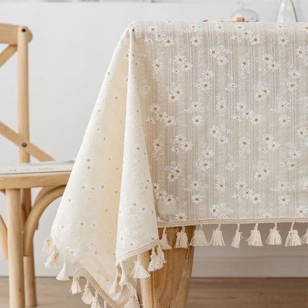 Korean Style Small Daisy Cotton Floral TableclothTea Table DecorationRectangle Cover For Kitchen Wedding Dining Room 260323