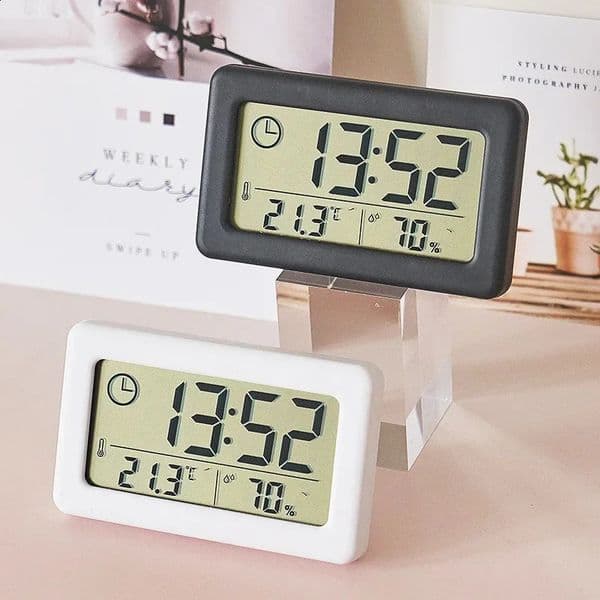 Mini Digital Clock Electronics Temperature and Humidity Portable Desktop Thermometer Hygrometer 1224H Battery Powered 260323