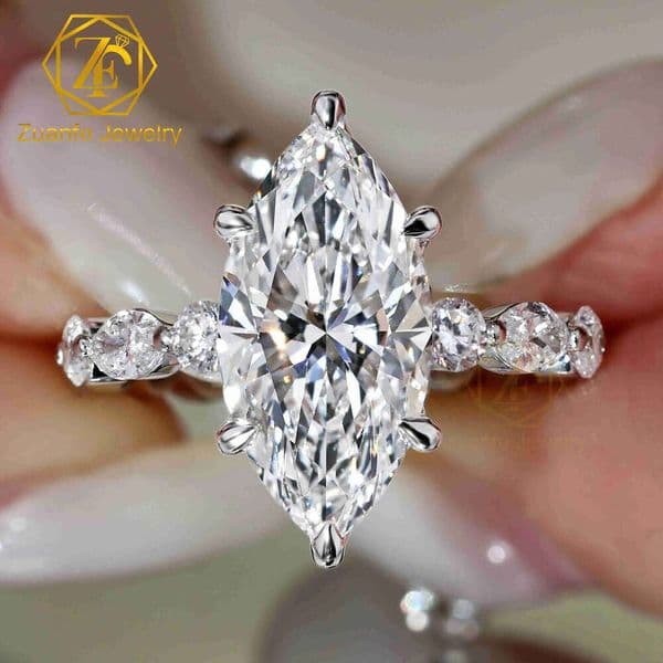 Custom Engagement Rings CVD HTHP Vvs Lab Grown Diamond 18K Gold Marquise Solitaire Ring for Men Women