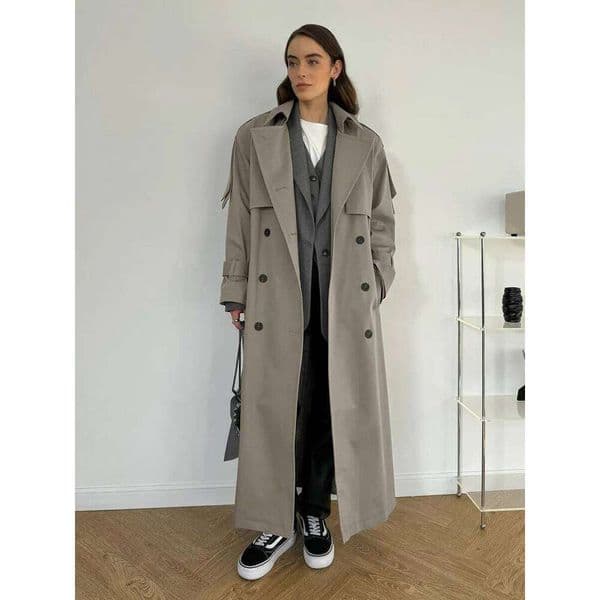 Blubelle Women's Extra Long Trench Coat Cotton Retro Loose Outerwear Belted Waist New Autumn Winter Jackets WONST