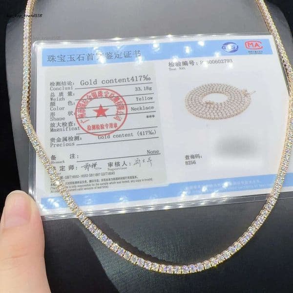 3MM Customized 10K Real Gold VVS Iced Out Jewelry Moissanite Lab Diamond Tennis Chain