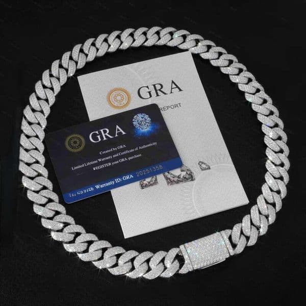 Miami 18mm Moissanite Jewelry Cuban Link Chain Hip Hop 925 Silver Iced Out Necklace VVS1 Diamond