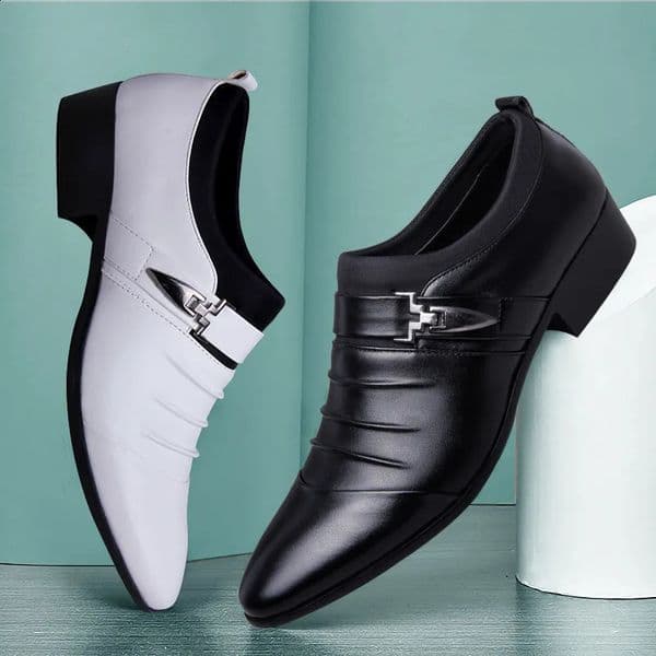 Classic Men Dress Shoes Slip on Black Leather Shoes for Men Plus Size Point Toe Business Casual Men Formal Shoes for Wedding 260316BJ
