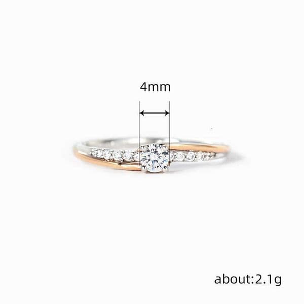 Japanese and Korean minimalist two-tone tail thin band micro-inlaid geometric ring swing arm design fashionable Korean-style ring