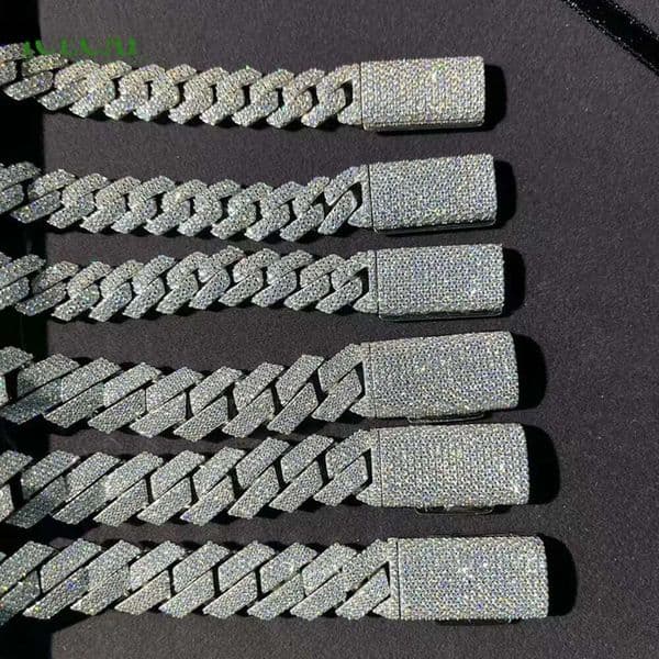 Icecap Fashion Jewelry 925 Silver Luxury Custom Necklace White Gold Plated Moissanite Diamond Cuban Link Chains