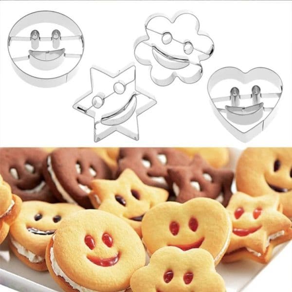 4Pcs Set Baking Mold Stainless Steel Smile Face Biscuit Cookie Cutter Cake Decorating Molds Cookware Kitchen Accessories 260318 260318