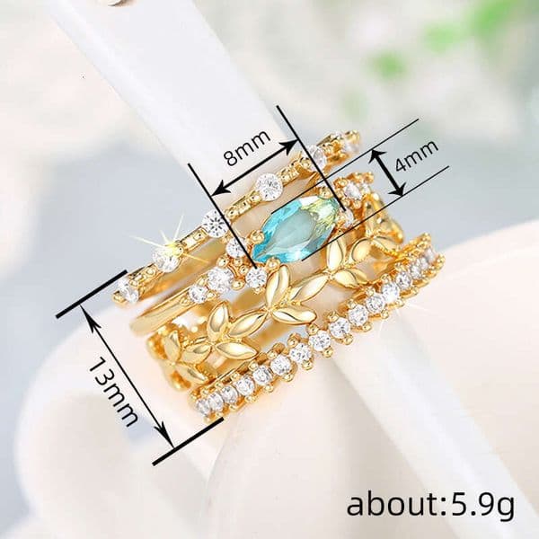 Layered Commuting Horse Eye Leaf Geometric Design for Women Engagement Wedding Ring Set of Four