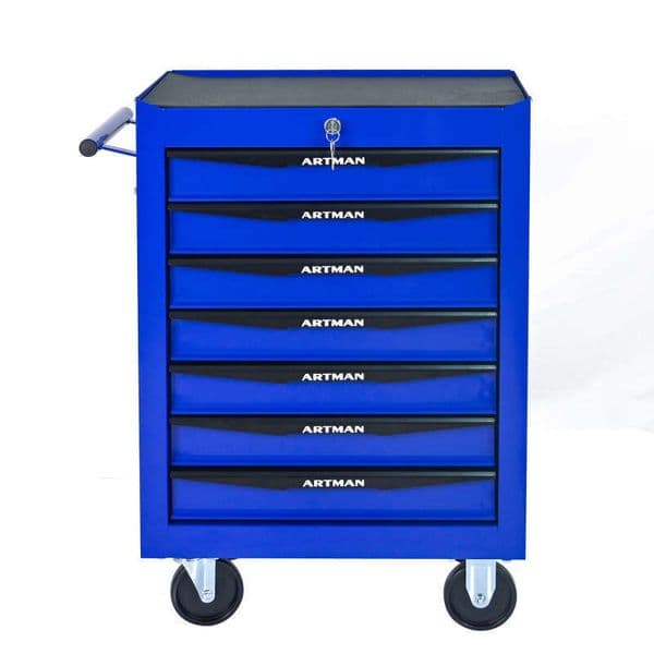 Rolling Metal 7 Drawers, 20" 7-Drawer Chest Cabinet with Ball Bearing Drawer Slides, Steel Tool Storage Box Organizer -BLACK&BLUE 6698
