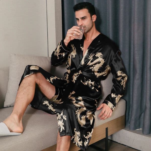 Pajama mens spring and autumn silk thin style oversized pajamas long sleeved bathrobes ice home clothing summer 260323