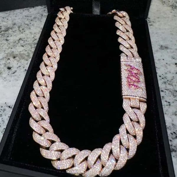 Custom Heavy Silver for Men 13mm-22mm Width S925 Solid Rose Gold Plated VVS Moissanite Diamond Cuban Link Chain