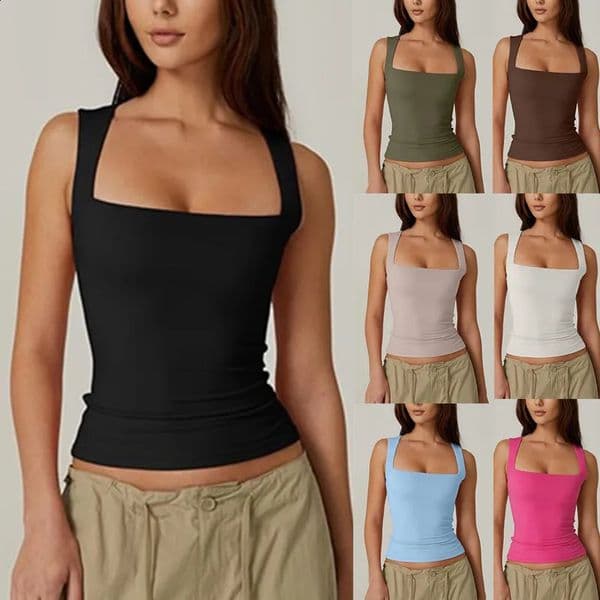 Womens Vest Tight Square Collar 9-color Sexy Trendy High Street Top Sleeveless Black Suspender Strap White Tank 260323