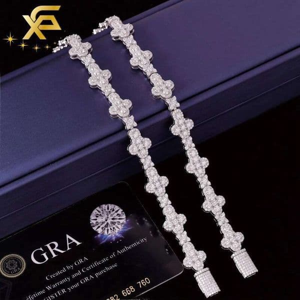 Fashion Style Cuban 15mm 925 Sterling Silver Diamond Hip Hop Moissanite Cross Bracelet