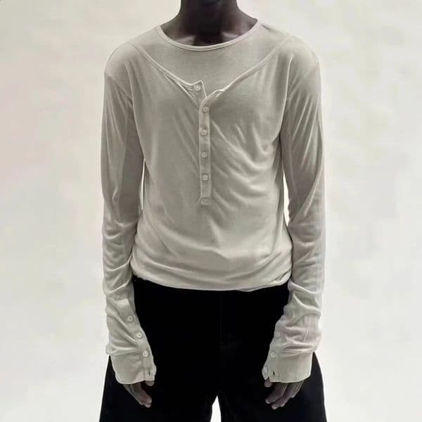 Firmranch Spring Summer High Elastic Black And White Perspective Layering Two Pieces Long Sleeve Tshirt For Men Women 260323