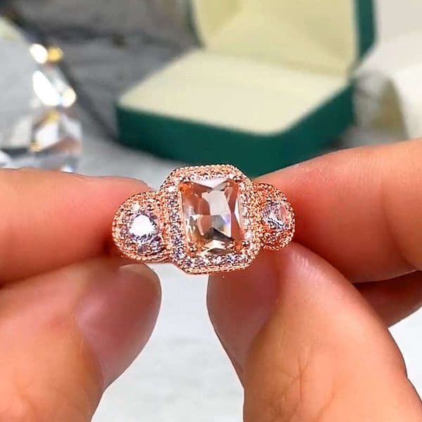 wish new model rose gold plated square Moissanite princess ring for women fashionable business event jewelry