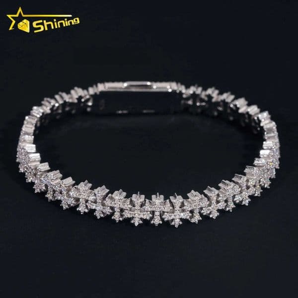 Luxury Small Size Cuban Link Chain Sterling Silver 925 Moissanite Cross Bracelets Hip Hop Mens Jewelry