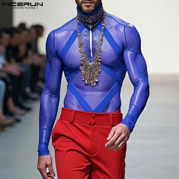 Fashion Casual Mens Jumpsuits INCERUN Perspective Mesh Splicing Strap Design Bodysuit Sexy Male Selling Thin Homewear S3XL 260323BJ