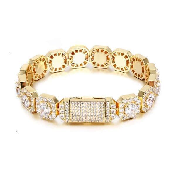 12mm Iced Out Hip Hop Square Bracelets Moissanite Diamond Gold Men Clustered Tennis Bracelet
