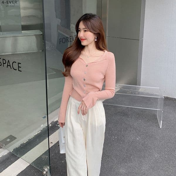 Designer T-shirt You/soft And Delicate Buff Bell-sleeve Knitted Polo Top With Back Tie For Polo Women Spring/summer Designer Hoodie Long-sleeve Cardigan